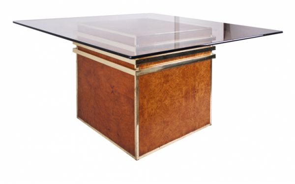 Cube Table in Burr Wood with Glass Top c.1970